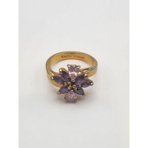 Vintage‎ 14KGE Taiwan Gold Electroplated Purple Pink Flower Cluster Ring Size 8